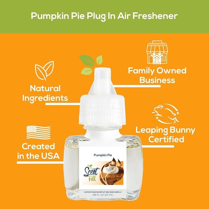 Scent Fill Pumpkin Pie Plug in Air Freshener, Scented Oil Refills, 2 Refills + Diffuser