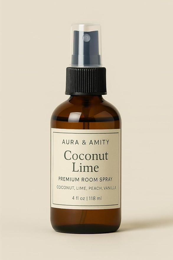 Aura & Amity Premium Room & Linen Spray – Handmade Luxury Fabric & Home Fragrance Mist, Long-Lasting & Eco-Friendly (Coconut Lime)