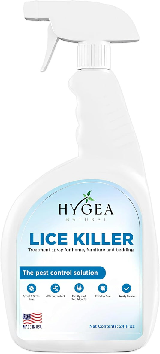 Hygea Natural Lice Spray for Home & Furniture - Natural Treatment for Head Lice - Family & Pet Friendly - Quick Action Against Infestations - Stain & Scent Free 24oz Spray