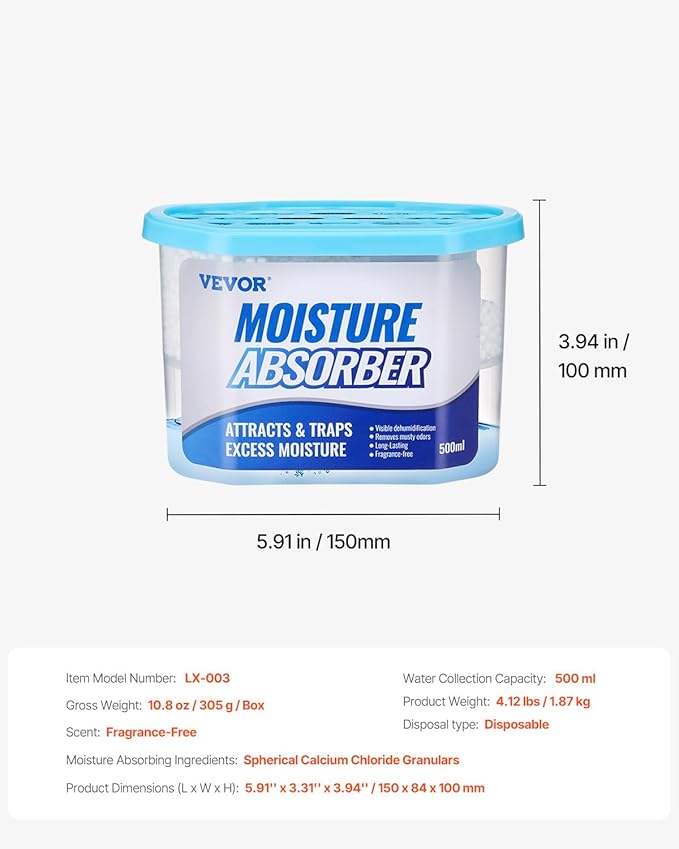 VEVOR Moisture Absorber Boxes, 10.8 oz Humidity Absorber Boxes(6 Packs), Fragrance Free Dehumidifier Attracts Extra Moisture from Your Bathroom, Closet, and Kitchen