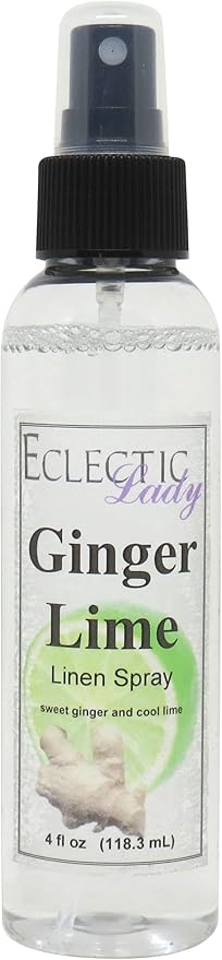Ginger Lime Linen Spray, 2 ounces - Eclectic Lady Sheet and Linen Spray - No Artificial Colors, Parabens, or Preservatives - Long-Lasting Scent for Bed, Fabric & Pillow