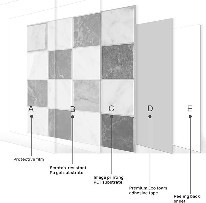Peel and Stick Backsplash, New Upgrade Design 9" x9"Square Marble Tiles,3D Adhesive Premium Mosaic Tiles, Peel and Stick Tiles for Kitchen,Bathroom, Wall Tile（10-Sheet）.