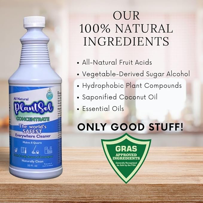 Plantsol 8X All Purpose Cleaner Concentrate, Light Citrus, 32oz Makes 8 Quarts, All-Natural, Plant-Based Multi-Surface Refill, Eco-Friendly & Non-Toxic