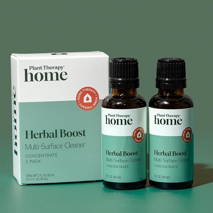 Plant Therapy Herbal Boost Multi-Surface Cleaner Concentrate 30 mL 2-Pack Plant-Powered Formula for an Effortless Natural Clean, Zesty, Herbal Scent That Refreshes Every Room, Tough on Messes