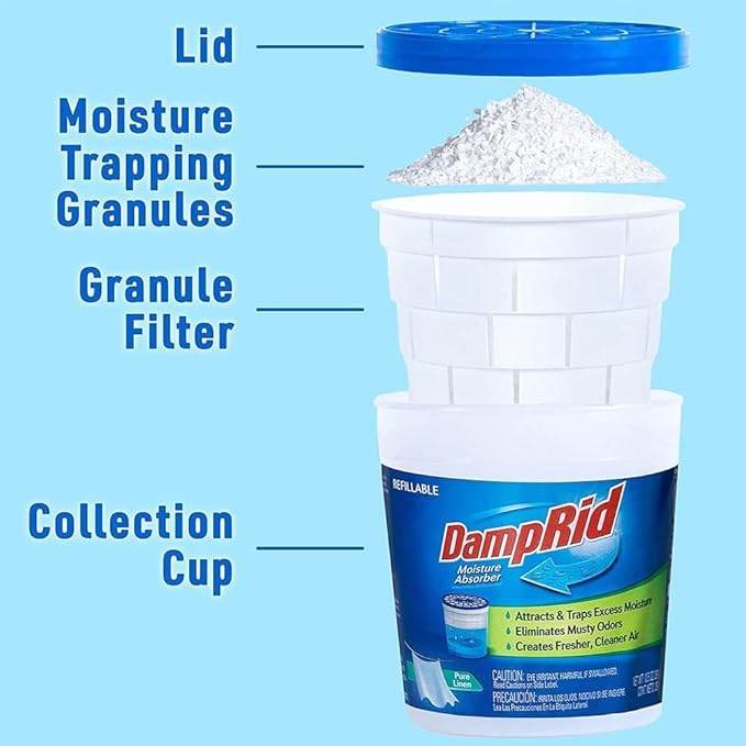 Damp Rid Refillable Moisture Absorber – Lavender Vanilla Humidity Absorber & Odor Absorber with 11oz Cup and 44oz Refill Bag, Cleaner Air for Closet & Bathroom – ILIOS Packaging