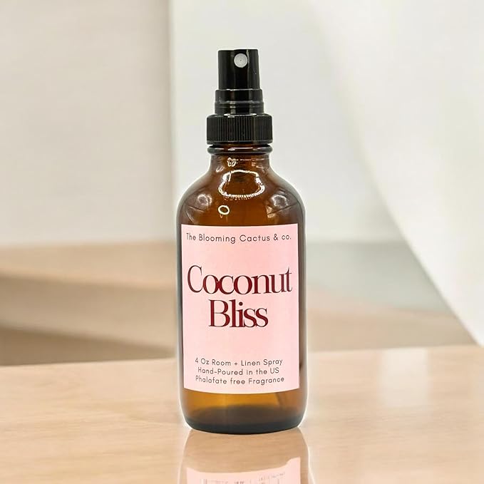 The Blooming Cactus & Co. Home | Linen | Room Spray - Air Freshener - Odor Eliminator - Car Air Freshener - Fabric Refresher - Mist Hand Poured - Made in USA – (Coconut Bliss)