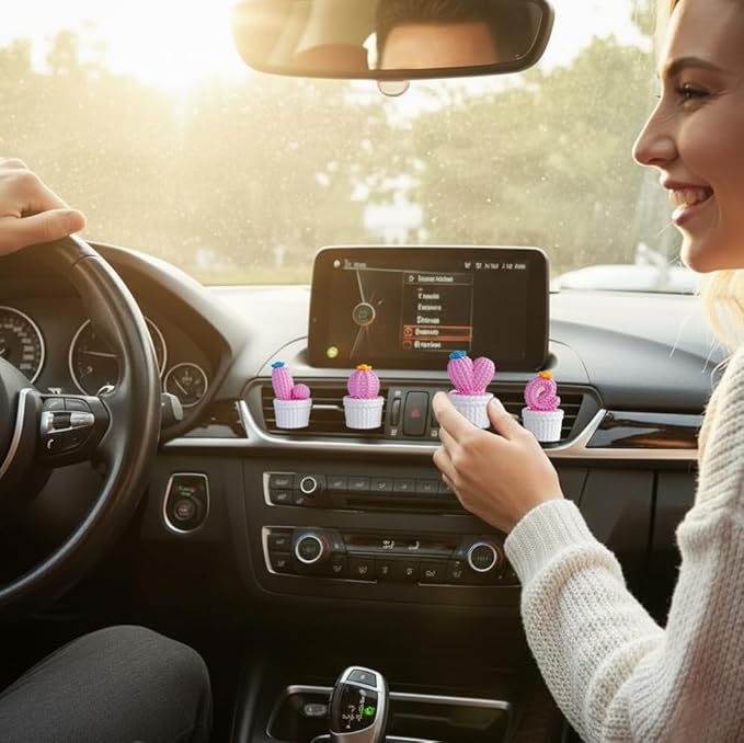 Cute LOVE Cactus Air Vent Decorations, Car Air Freshener Vent Clip with Aroma Pad, 4 Pack Vent Clips Accessories for Women Car Decor Gifts (Pink LOVE, Tasteless)