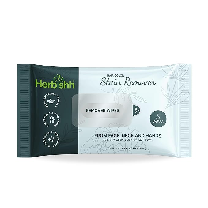 Herbishh Hair Color Shampoo for Gray Hair Burgundy 500 ML + Hair Color Stain Remover Wipes - Travel Pack With 5 Wipes
