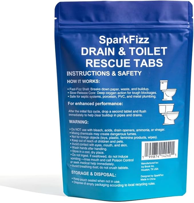 Toilet & Drain Cleaning Tablets – Powerful Foaming Cleaner – Removes Odor & Buildup – Septic Safe – 4/8 / 16 Count (1)