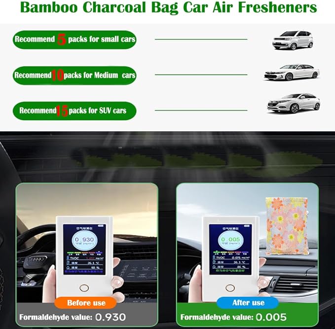 15Pack Natural Activated Bamboo Charcoal Home or Car Odor Absorber Air Purifying Bag; Car Air Freshener; Deodorizer and Moisture Eliminator; 20g/Pack Odor Eliminator for Home,Cars,Closet,Shoes,Pets