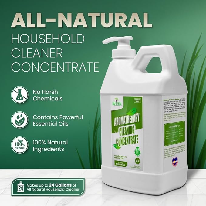 Naeterra Lemongrass Aromatherapy Cleaning Concentrate 64 oz - Natural All Purpose Multi Surface Cleaner - Plant Based Essential Oil Formula for Floors Glass & Granite - Pet Safe - Makes 24 Gallons