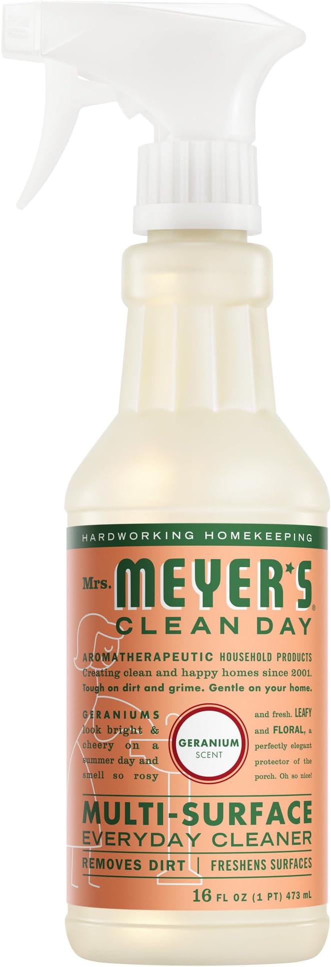 MRS. MEYER'S CLEAN DAY Multi-Surface Everyday Cleaner, Geranium Scent, 16 Fl Oz Bottle