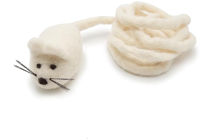 Glaciart One Felt Mouse Cat Toy – Soft Fuzzy Enrichment 100% Natural Wool - Interactive Catnip Play Cat Toy Set - Safe for Pets, Non-AZO Colored Dyes - 42” Long