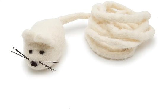 Glaciart One Felt Mouse Cat Toy – Soft Fuzzy Enrichment 100% Natural Wool - Interactive Catnip Play Cat Toy Set - Safe for Pets, Non-AZO Colored Dyes - 42” Long