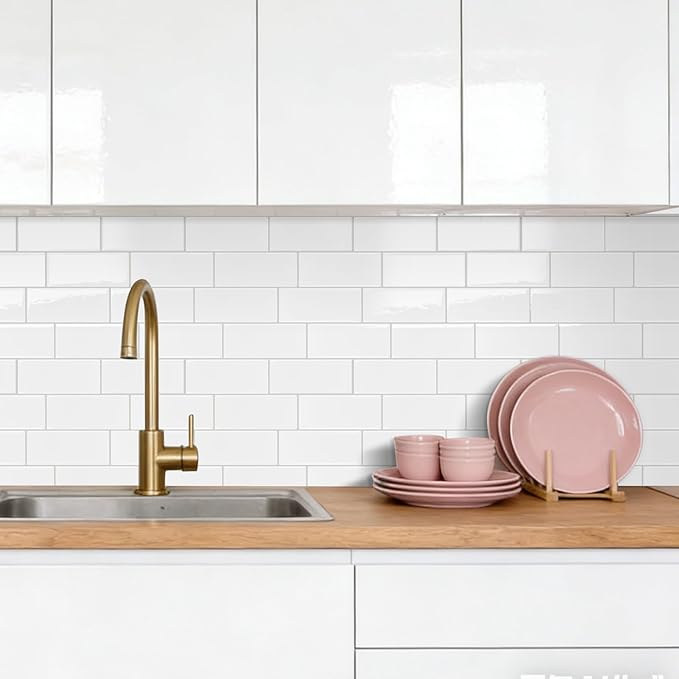 Subway Backsplash Tile Peel and Stick, Pure White Self Adhesive Tiles for Kitchen, 10-Sheet Stick on Backsplash for Kitchen and Bathroom (11.56“x8.38)