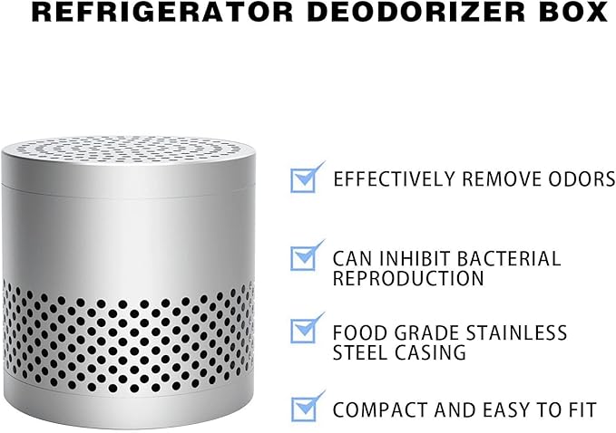 Refrigerator Deodorizer Odor Eliminator, Long-Lasting Fragrance for 10 Years, Far More Useful Than Baking, Superior to Baking Soda & Bamboo Charcoal, Suitable for Deodorizing Refrigerators (Silver)