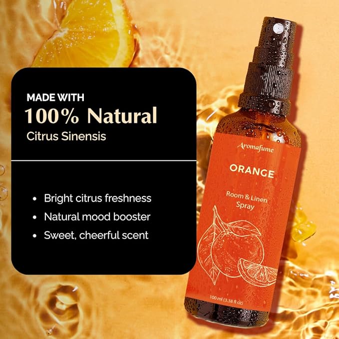 Orange Room, Linen & Pillow Spray by Aromafume | 100ml/3.38 fl oz | with Pure Orange Essential Oil | Aromatherapy Spray | Mist for Bedding, Fabrics