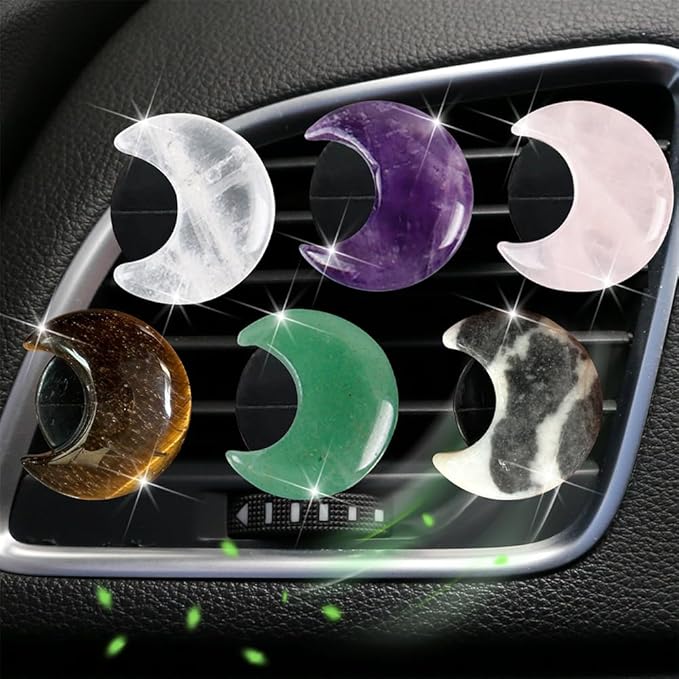 4 Pcs Crystal Moon Air Vent Clips, Quartz Moon Style Car Air Fresheners, Cute Car Decoration & Interior Decor Accessories for Women & Men (Purple)