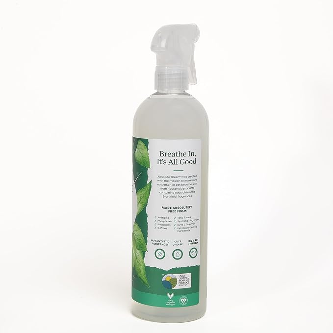 Absolute Green All Purpose Cleaner Spray, Non-Toxic, Kitchen, Bath, Countertop, Stainless, Safe around Kids + Pets, Natural Peppermint Scent, 25 oz (2 Pack)