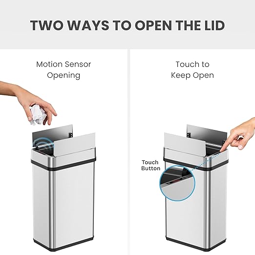 iTouchless 15 Liter / 4 Gallon Stainless Steel Wings Open Lid Sensor Bathroom Trash Can, Touchless Automatic Operation, Compact Design for Home, Office, Restroom, Kitchen, Bedroom