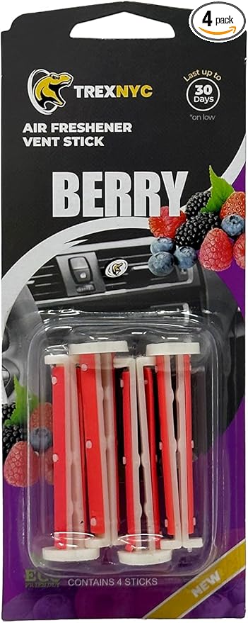 Car Air Fresheners Vent Sticks, Essential Car Odor Eliminator, For Long Lasting Fragrance up to 30 days (Berry, 1 Pack)