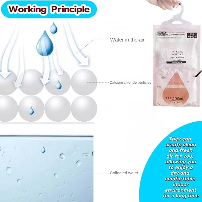 Moisture Absorbers Packets, Dehumidifier Bags, Hanging Moisture Absorber Bag, Humidity Packs,Closet Dehumidifier,Unscented Desiccant in Wardrobes, Bedrooms, Bathrooms,Kitchen(6 pack)