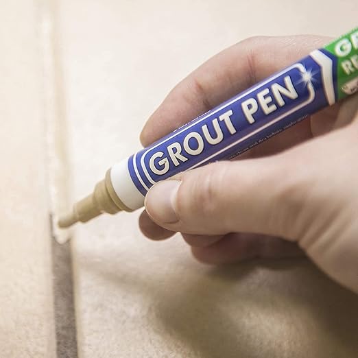 Grout Pen Tile Paint Marker: 2 Pack Beige with 5 Pack Replacement Tips (Narrow, 5mm) - Waterproof Grout Colorant and Sealer Pen to Renew, Repair, and Refresh Tile Grout - Cleaner Coating Stain Pens
