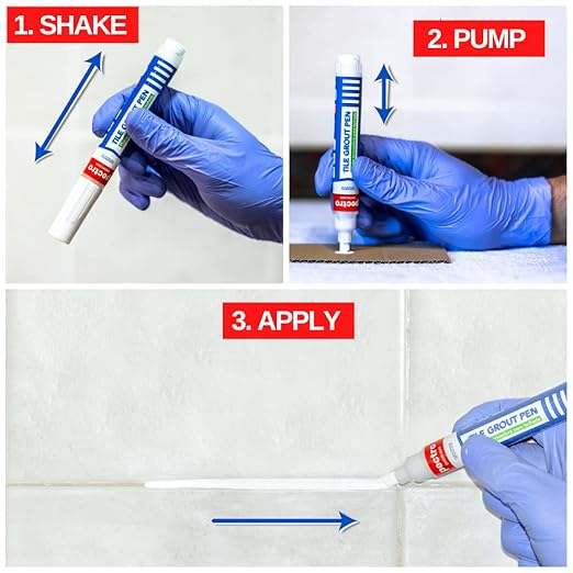 Grout Pen White – 2 Pack Tile Grout Markers with 4 Extra Nibs – Waterproof Grout Whitener & Paint for Bathroom & Kitchen – Easy to Apply, Restore Dirty Grout Lines – 0.27oz (8ml) Each PECTRO