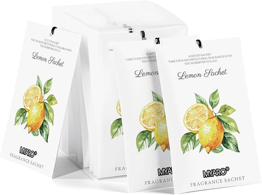 MYARO 12 Packs Lemon Scented Sachets for Drawer Closet Bathroom Odor Eliminator - Fresh Home Fragrance Car Air Frehener