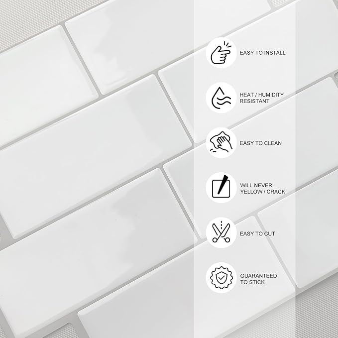 Subway Backsplash Tile Peel and Stick, Pure White Self Adhesive Tiles for Kitchen, 10-Sheet Stick on Backsplash for Kitchen and Bathroom (11.56“x8.38)