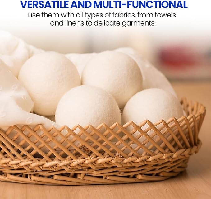 Unique Craft Wool Dryer Balls for Fewer Wrinkles - Reusable Dryer Wool Balls for Saves Drying Time, Chemical-Free Premium New Zealand Fabric Softener Balls | White (Pack of 6)