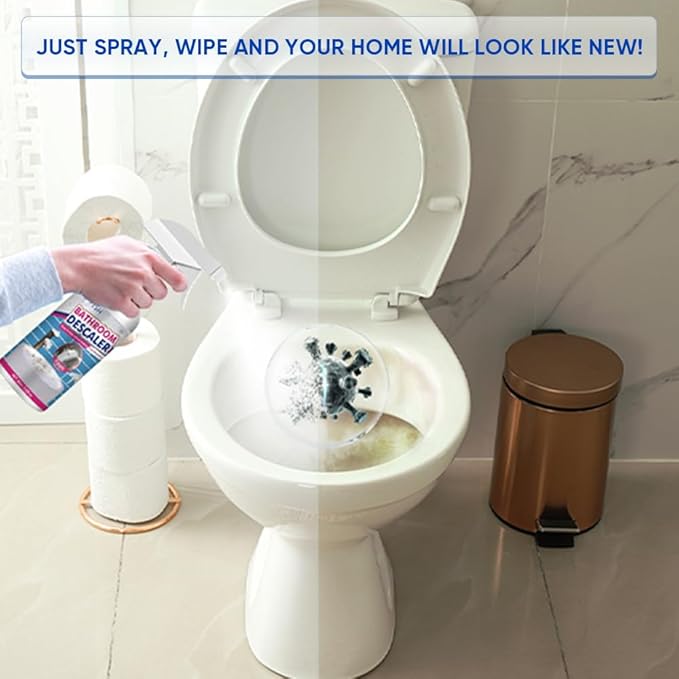 Bathroom Descaler Foam Cleaner 2025|Powerful Cleaner Spray for Shower,Bathtub,Glass,Faucet,Tile,Toilet|Strong Cleaning for Stubborn Stains&Limescale Removal with 2 Microfiber Cloths (2 PCS-4oz)