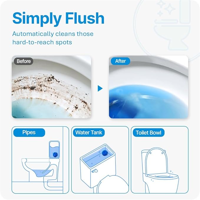 Disposable Tablets Type Toilet Bowl Cleaners(30 pack) Odor Eliminator, Fresh Scent, Multipurpose Residential and commercial Cleaners 2-3 week Lasting