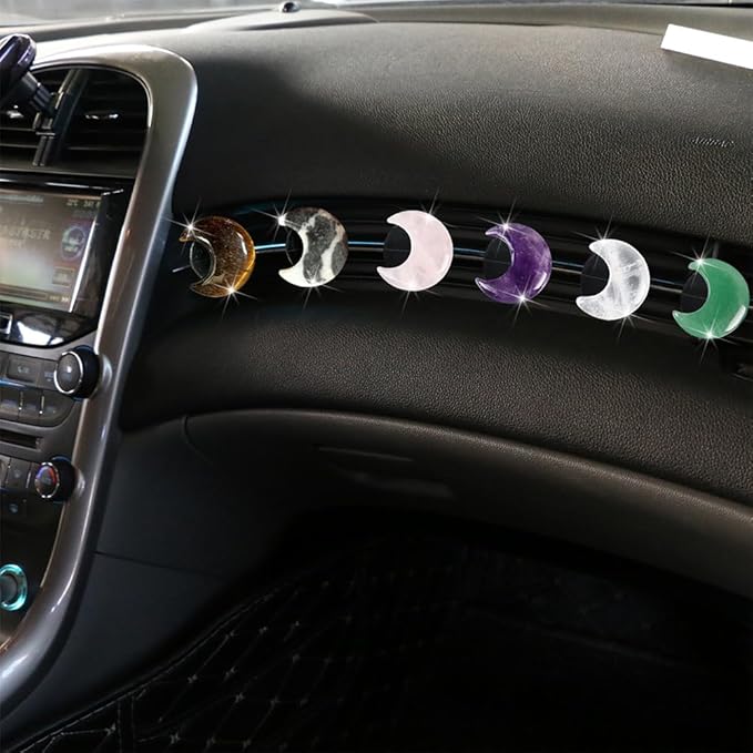 4 Pcs Crystal Moon Air Vent Clips, Quartz Moon Style Car Air Fresheners, Cute Car Decoration & Interior Decor Accessories for Women & Men (Green)
