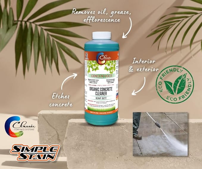 Classic Coatings | Eco Concrete Cleaner Concentrate | Indoor/Outdoor | Environmentally Safe, Non-Toxic, Easy to Use | Cleans Concrete, Driveways, Garage Floors, Stone, Bricks & More