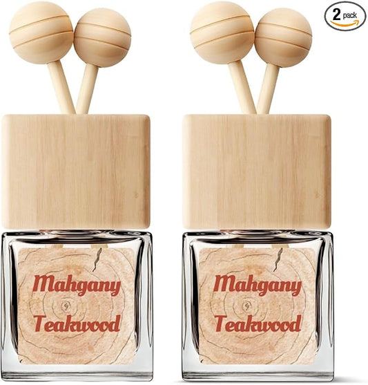 Car Air Freshener | Mahogany Teakwood Car Air Freshener | Car Fresheners for Women & Men | Long Lasting Mahogany Teakwood Fragrance Car Scents | Air Freshener Diffuser with Car Vent Clip (2 Pack)