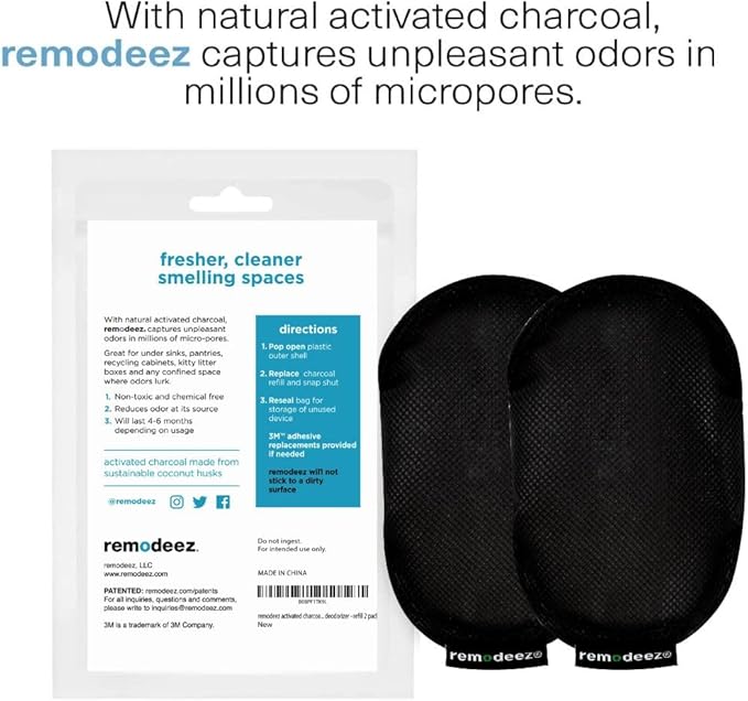 Refills for remodeez Fridge, Litter and Trash Deodorizers - Odor Eliminator, Activated Charcoal, Natural Air Fresheners