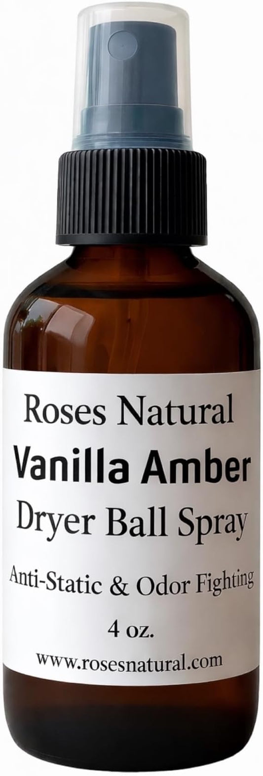 Natural Dryer Ball Spray, 4 oz, Patchouli, Lavender,Essential Oil Laundry Refresher, Fabric Freshener for Clothes, Linens & Wool, Anti-Static & Odor Neutralizer, Made in the USA (Vanilla Amber)