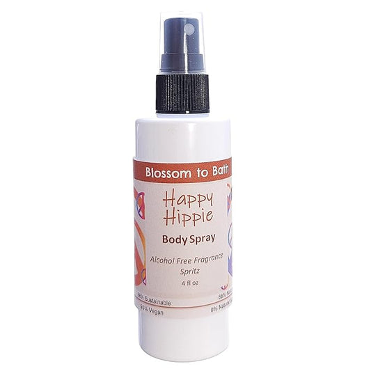 Blossom to Bath Happy Hippie Body Spray (4 Ounce) - Pure Essential Oil Fragrance - Energizes Skin with a Sweet Happy Herbal Scent