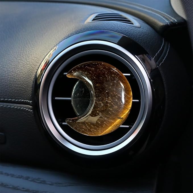 4 Pcs Crystal Moon Air Vent Clips, Quartz Moon Style Car Air Fresheners, Cute Car Decoration & Interior Decor Accessories for Women & Men (Brown)
