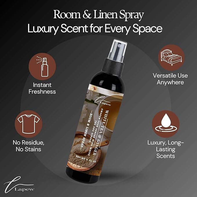 Lapew Room & Linen Spray | Fragrance Mist for Home, Car & Office | Fabric & Air Freshener | Neutralizing Mist | Made in USA | White Tea & Ginger