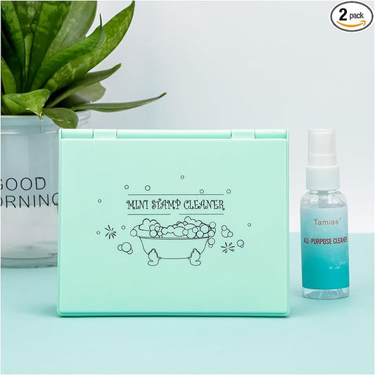 Briartw Stamp Cleaning Kit:Green Stamp Scrubber & All-Purpose Stamp Cleaner Spray | Dual-Sided Cleaning Pad for Rubber, Clear, Cling & Foam Stamps | Complete Care for Water-Based & Permanent Inks