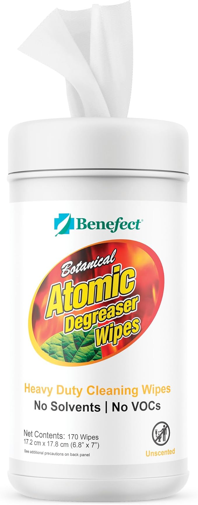 Benefect Atomic Fire & Soot Degreaser - Heavy Duty Botanical Cleaner for Fire Damage, Smoke & Grease Residue – Safe for Kids, Pets & Chemically Sensitive (170 Count Wipes)
