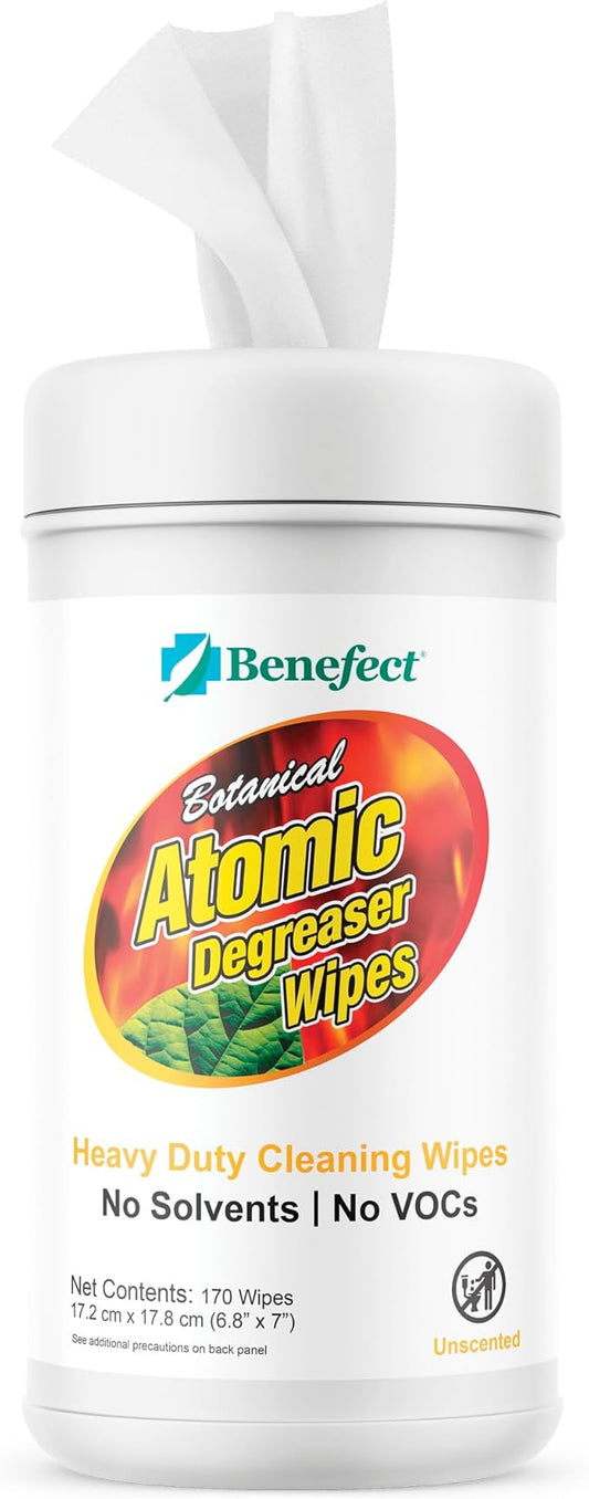 Benefect Atomic Fire & Soot Degreaser - Heavy Duty Botanical Cleaner for Fire Damage, Smoke & Grease Residue – Safe for Kids, Pets & Chemically Sensitive (170 Count Wipes)