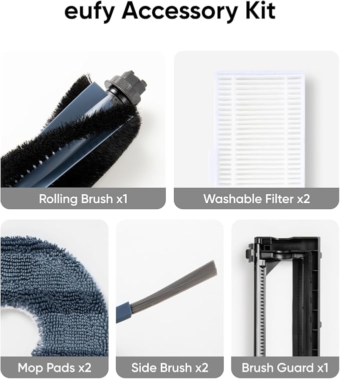 eufy Official Accessory Kit for Robot Vacuum Omni C20, 2 Side Brushes, 2 Washable Filters, 1 Rolling Brush, 1 Brush Guard, 2 Mop Pads