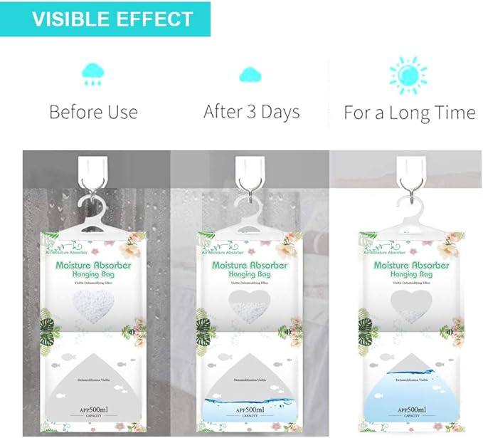 CANAGER Hanging Moisture Absorber,Hanging Dehumidifier Bags for Closet,Bedroom and Kitchen,Fragrance Free-5 Packs,Moisture Absorb 12.5OZ