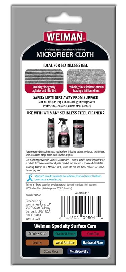 Weiman Microfiber Cloth for Stainless Steel - 6 packs of 1 wipe