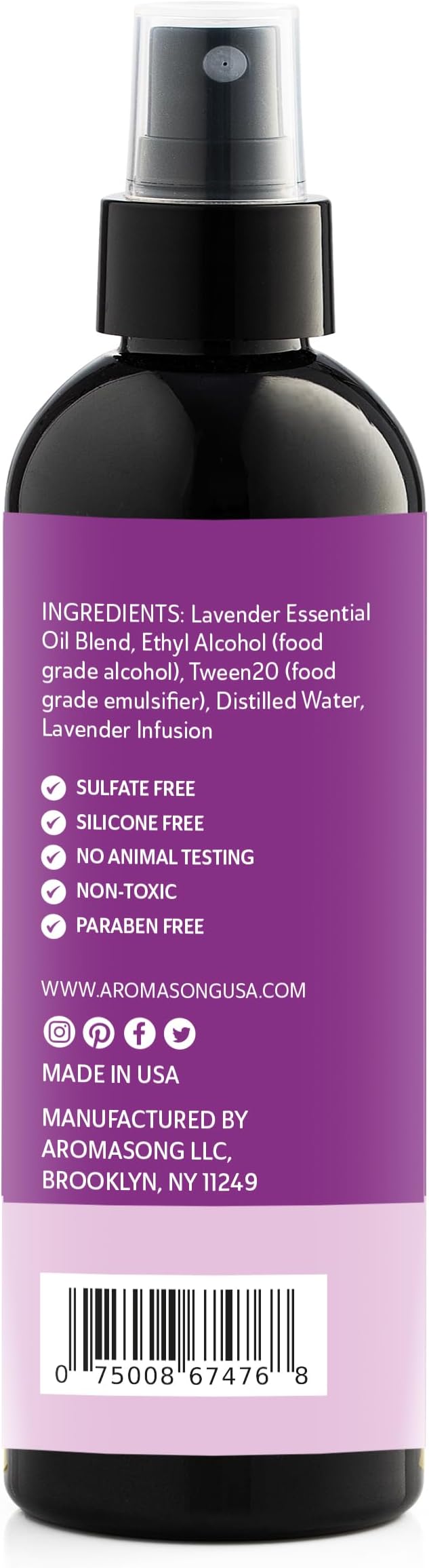 Aromasong All-Natural Extra Strength Lavender Spray for Sleep - Room & Linen Spray for Pillows and Sheets 4 Fl Oz.