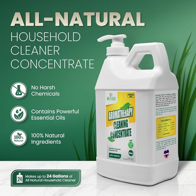 Naeterra Aromatherapy Cleaning Concentrate – Lemon & Eucalyptus | Ultra-Concentrated, Plant-Based Household Cleaner | Half Gallon Makes 24 Gallons | Non-Toxic & Biodegradable