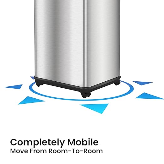 iTouchless Glide 13 Gallon Pet-Proof Sensor Trash Can with Wheels and Odor Control System, Stainless Steel